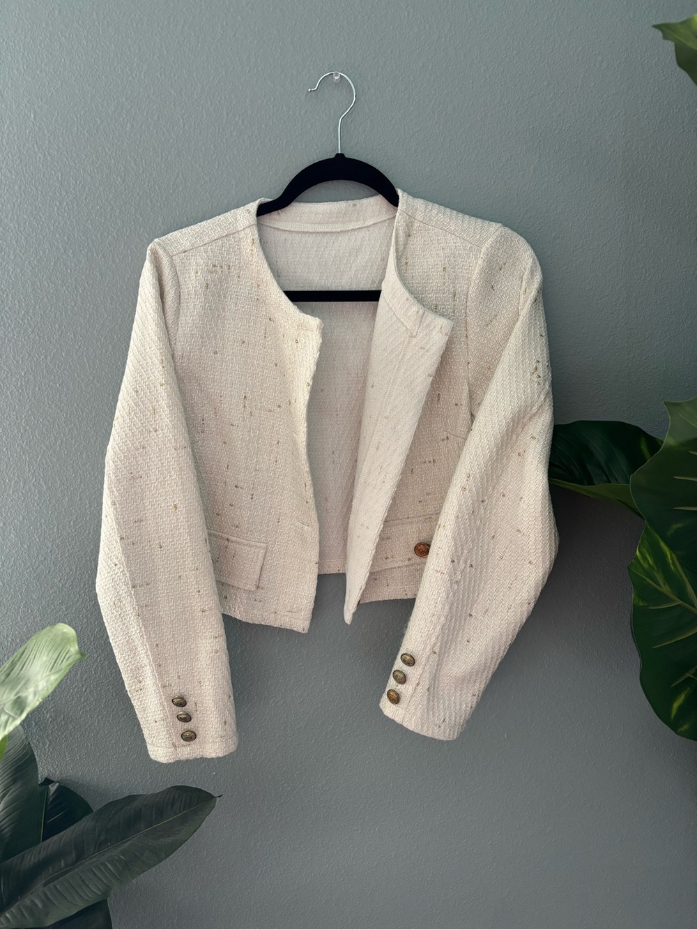 Cropped Ivory Tweed Jacket - Women's